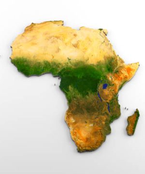 3D rendering of extruded high-resolution physical map (with relief) of the African continent, isolated on white background.
Modeled and rendered with Houdini 16.5
Satellite image from NASA: https://visibleearth.nasa.gov/view.php?id=74092